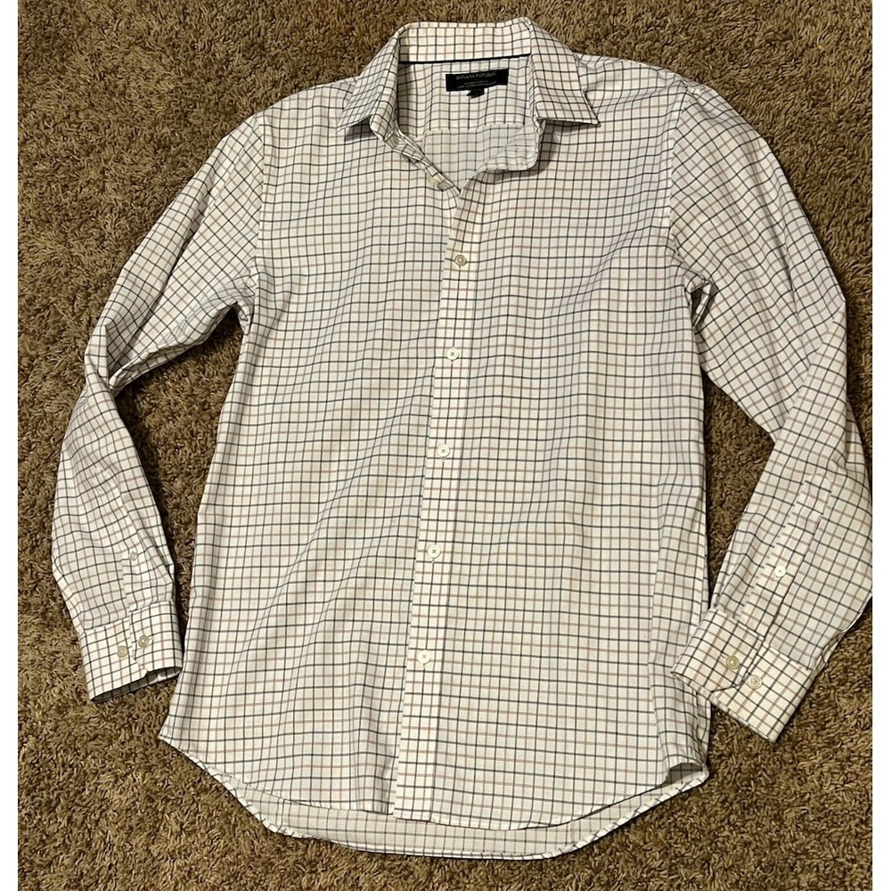 Banana Republic Slim Fit Button-Down Shirt Size Medium Navy and Pink Check
